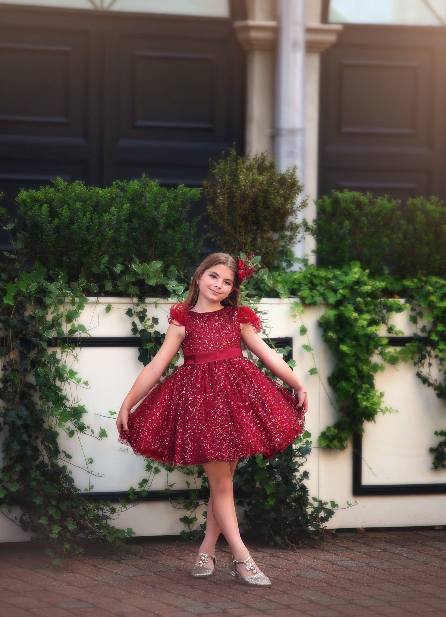 LUXURY COLLECTION ELIANA DRESS & HAIR BOW SET CRIMSON