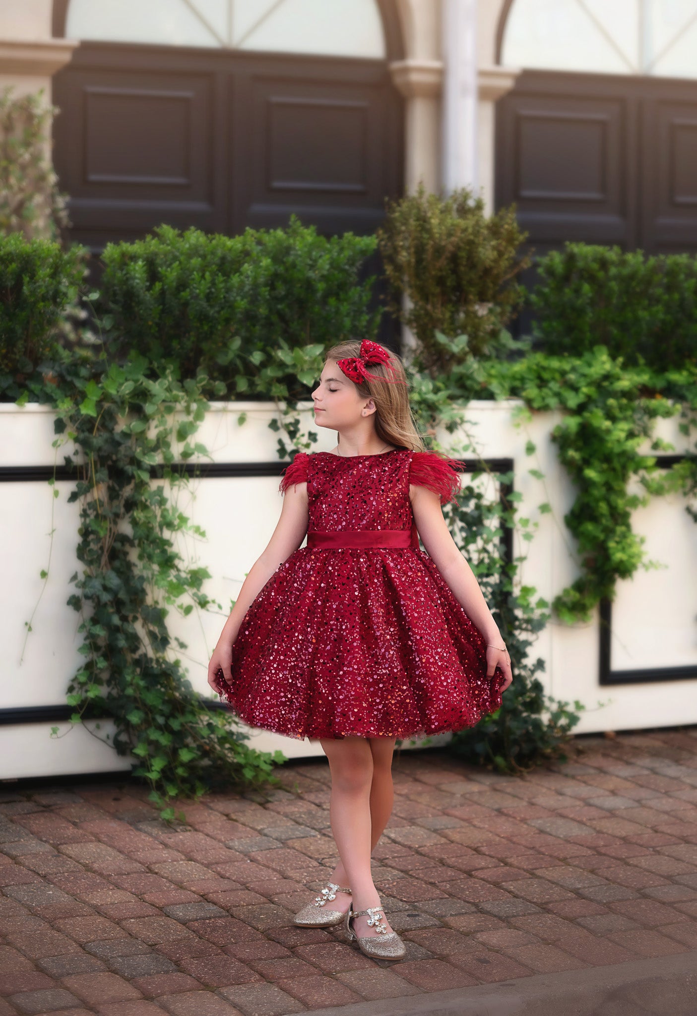 LUXURY COLLECTION ELIANA DRESS & HAIR BOW SET CRIMSON