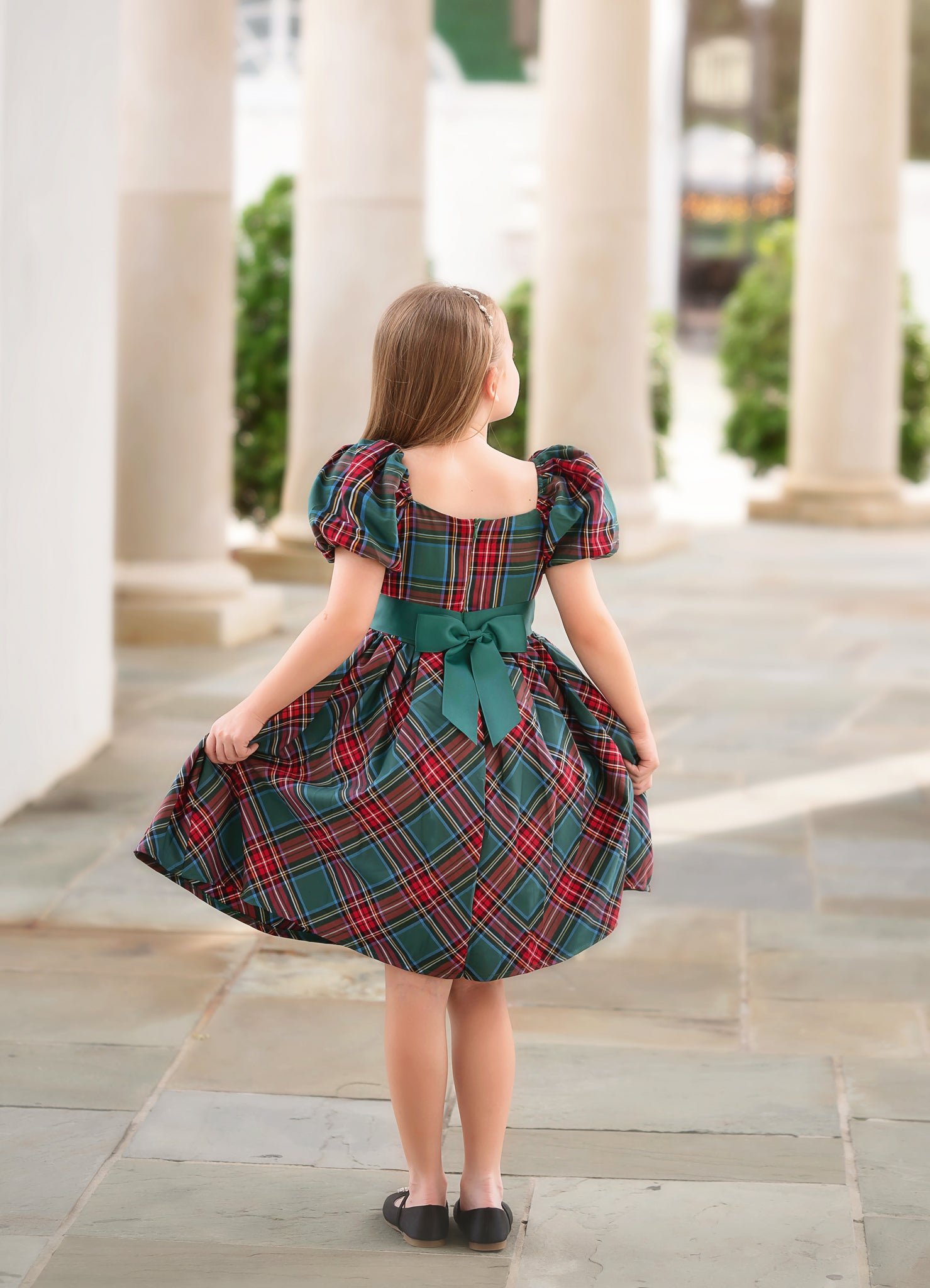 ARIELLE DRESS EMERALD TARTAN