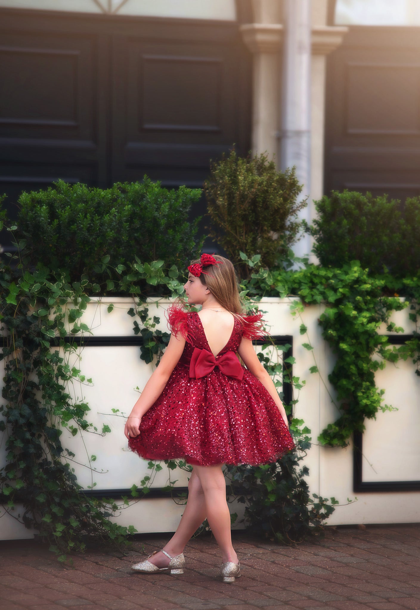 LUXURY COLLECTION ELIANA DRESS & HAIR BOW SET CRIMSON