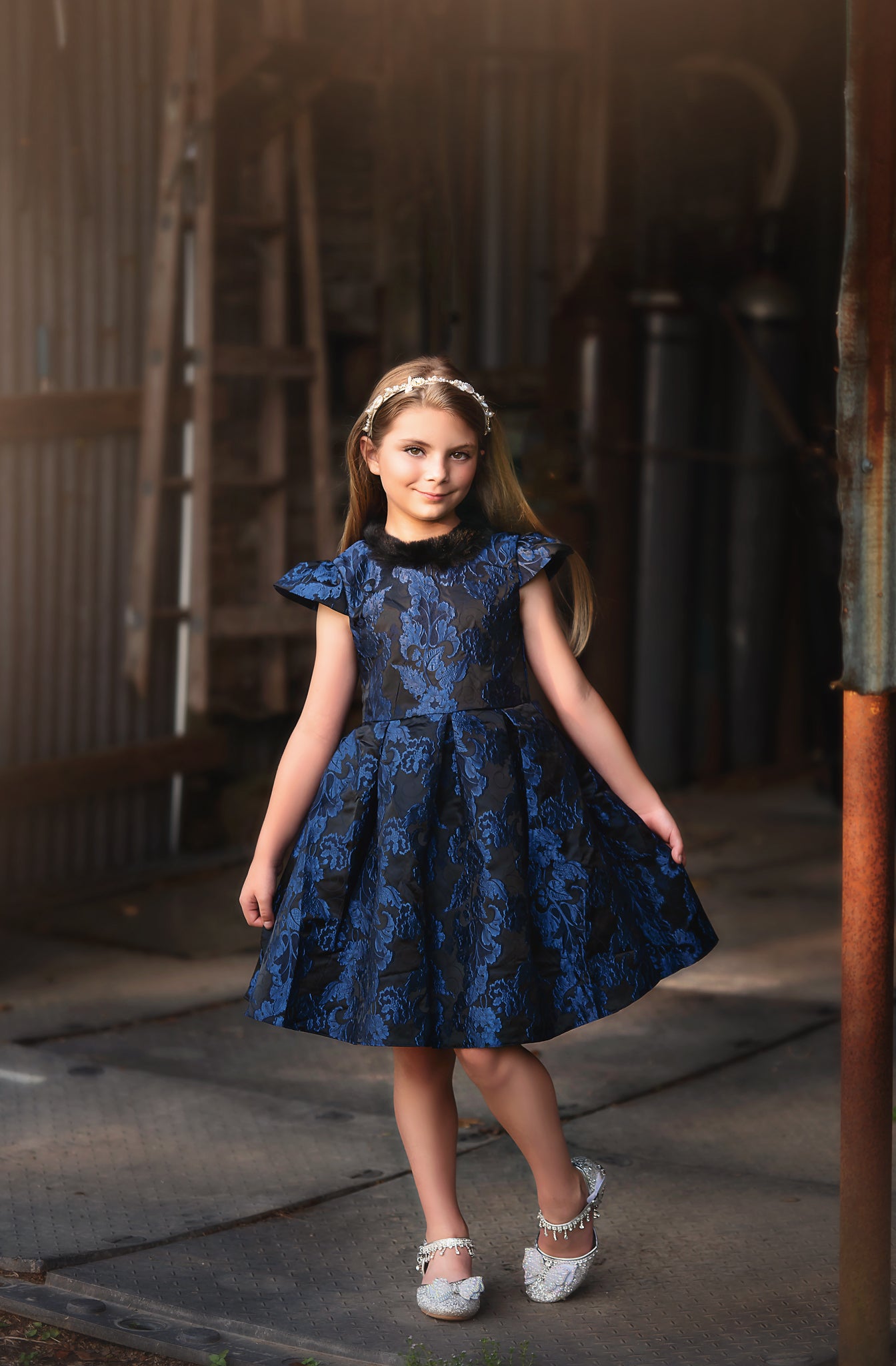 EVANGELINE DRESS NAVY JACQUARD