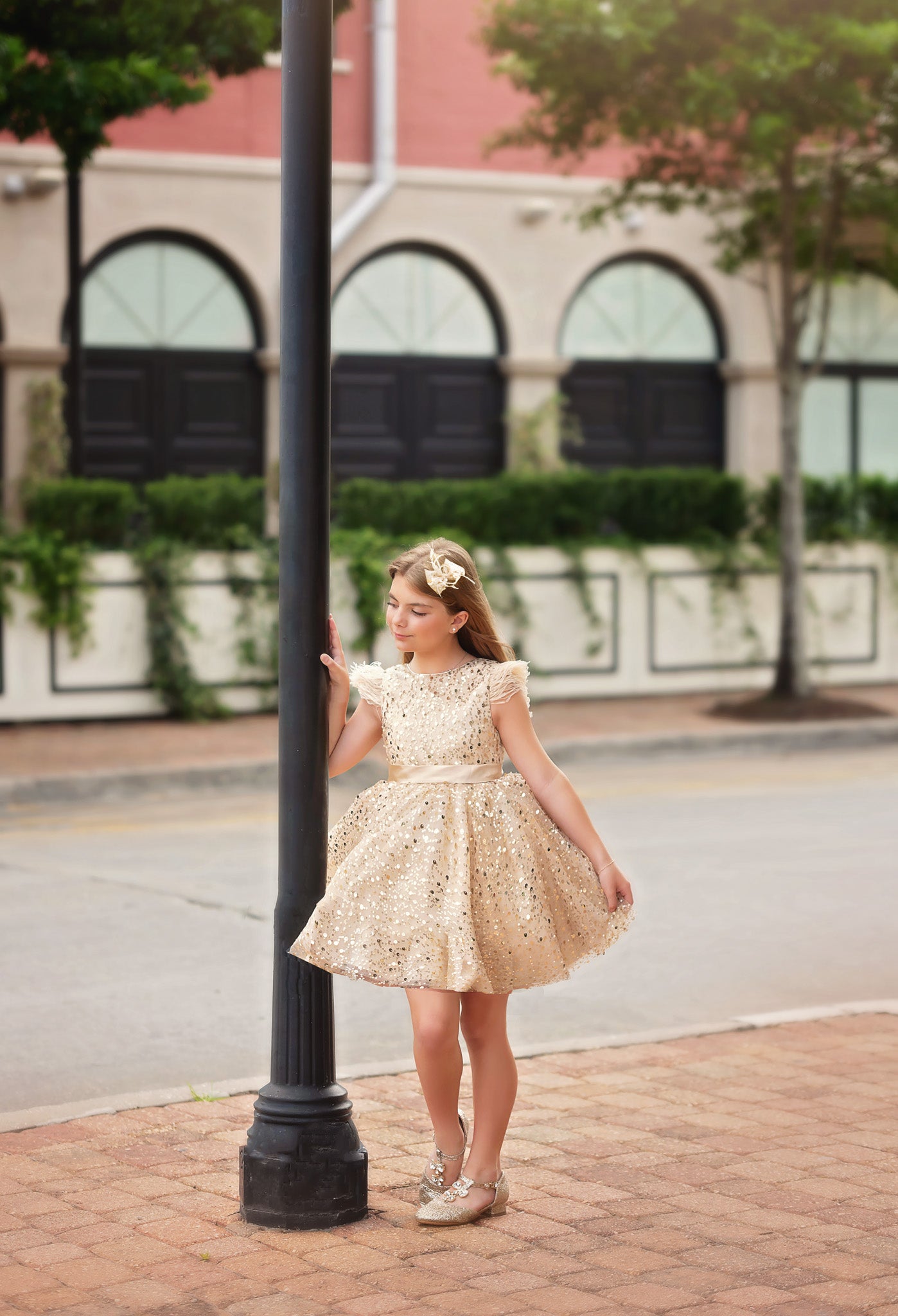 LUXURY COLLECTION ELIANA DRESS & HAIR BOW SET GOLD