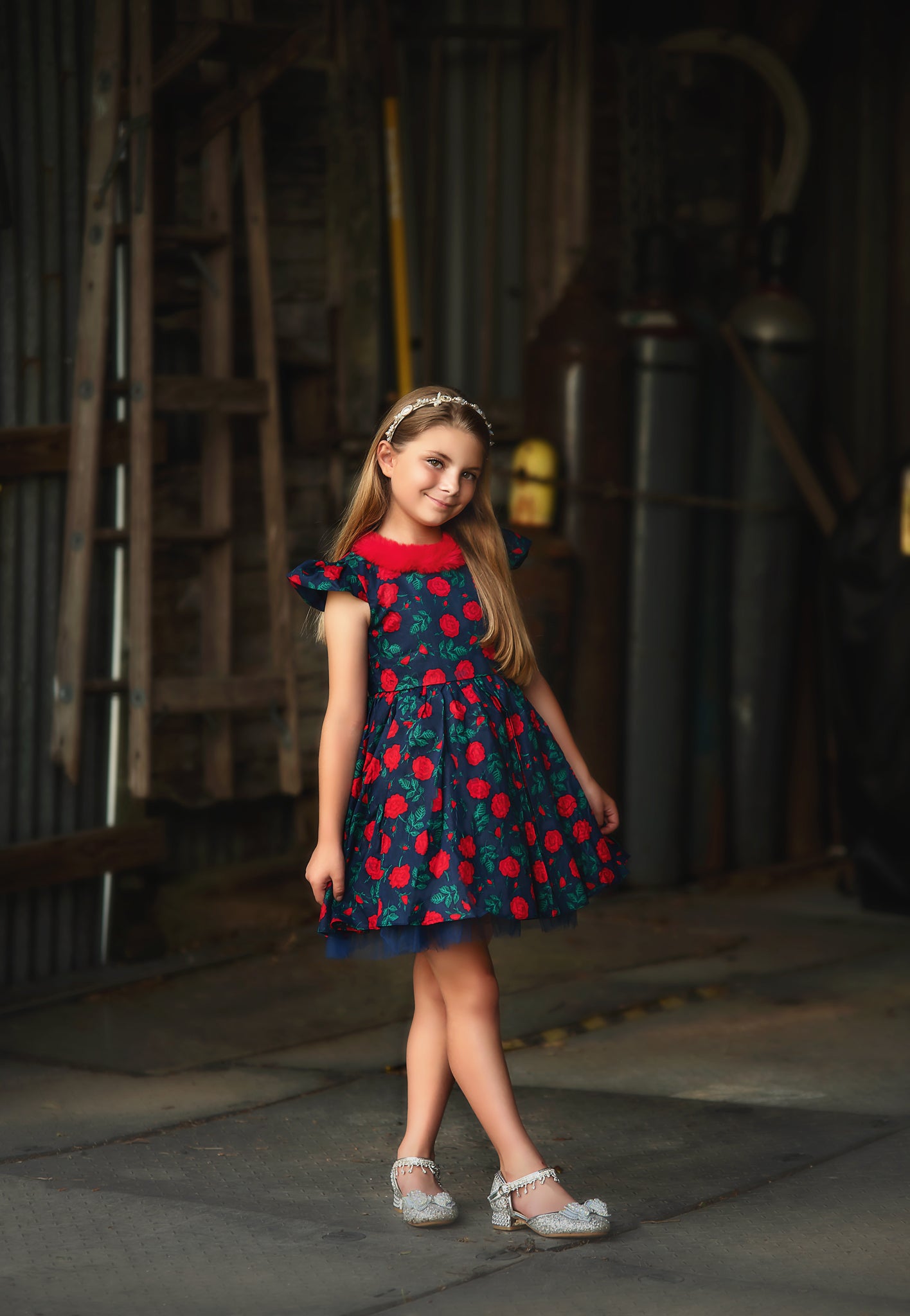 EVANGELINE DRESS NAVY ROSE FLORAL