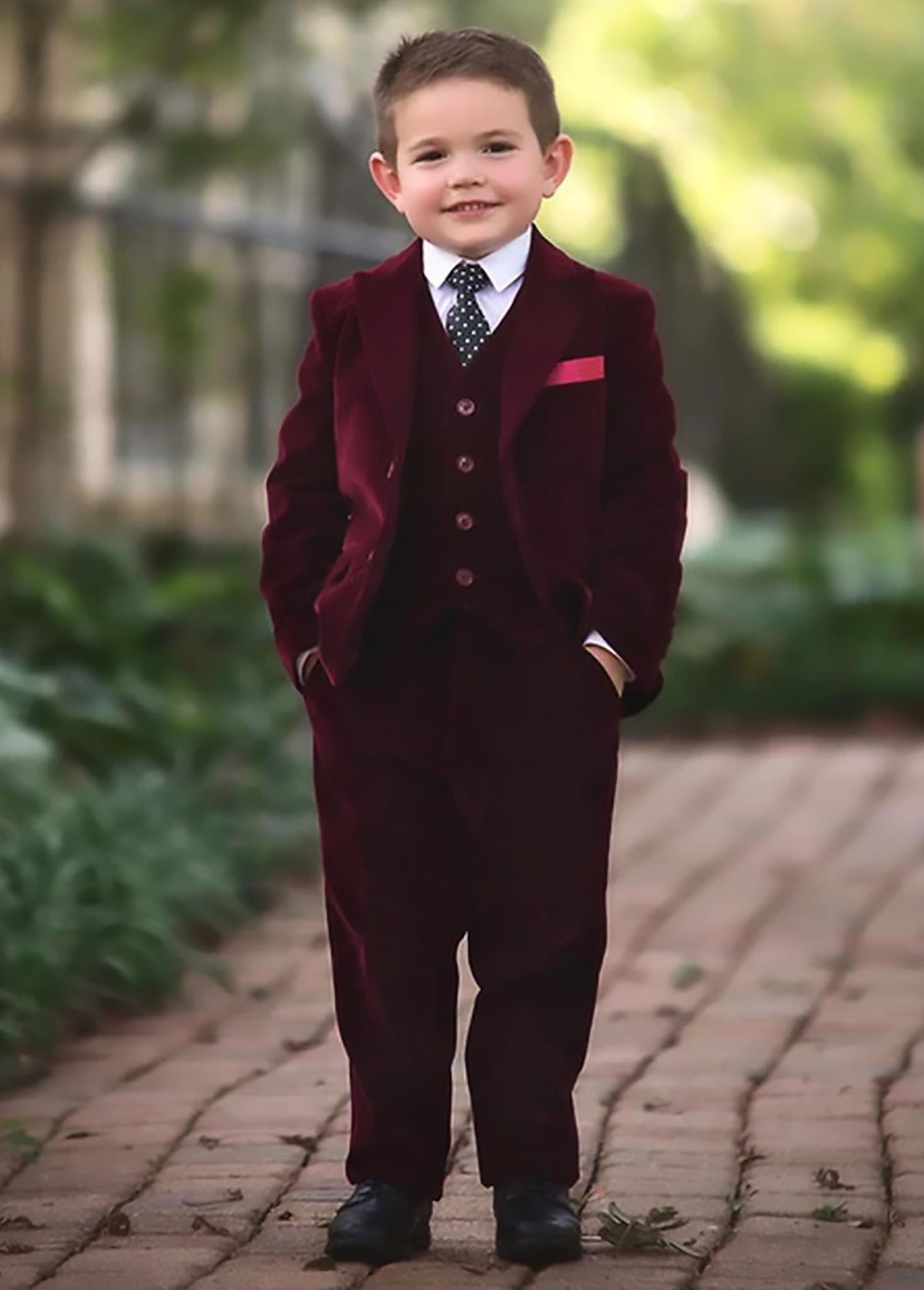 BOYS BARCLAY SUIT BURGUNDY VELVET 3PC SET