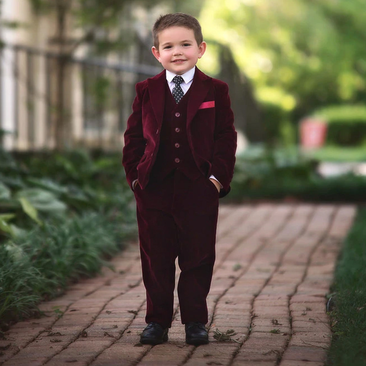 BOYS BARCLAY SUIT BURGUNDY VELVET 3PC SET