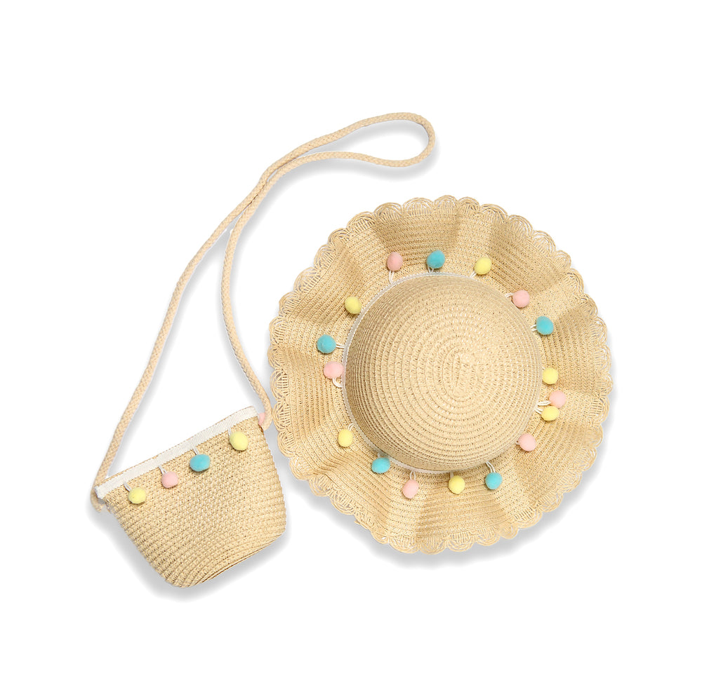 POM-POM HAT & PURSE SET IVORY