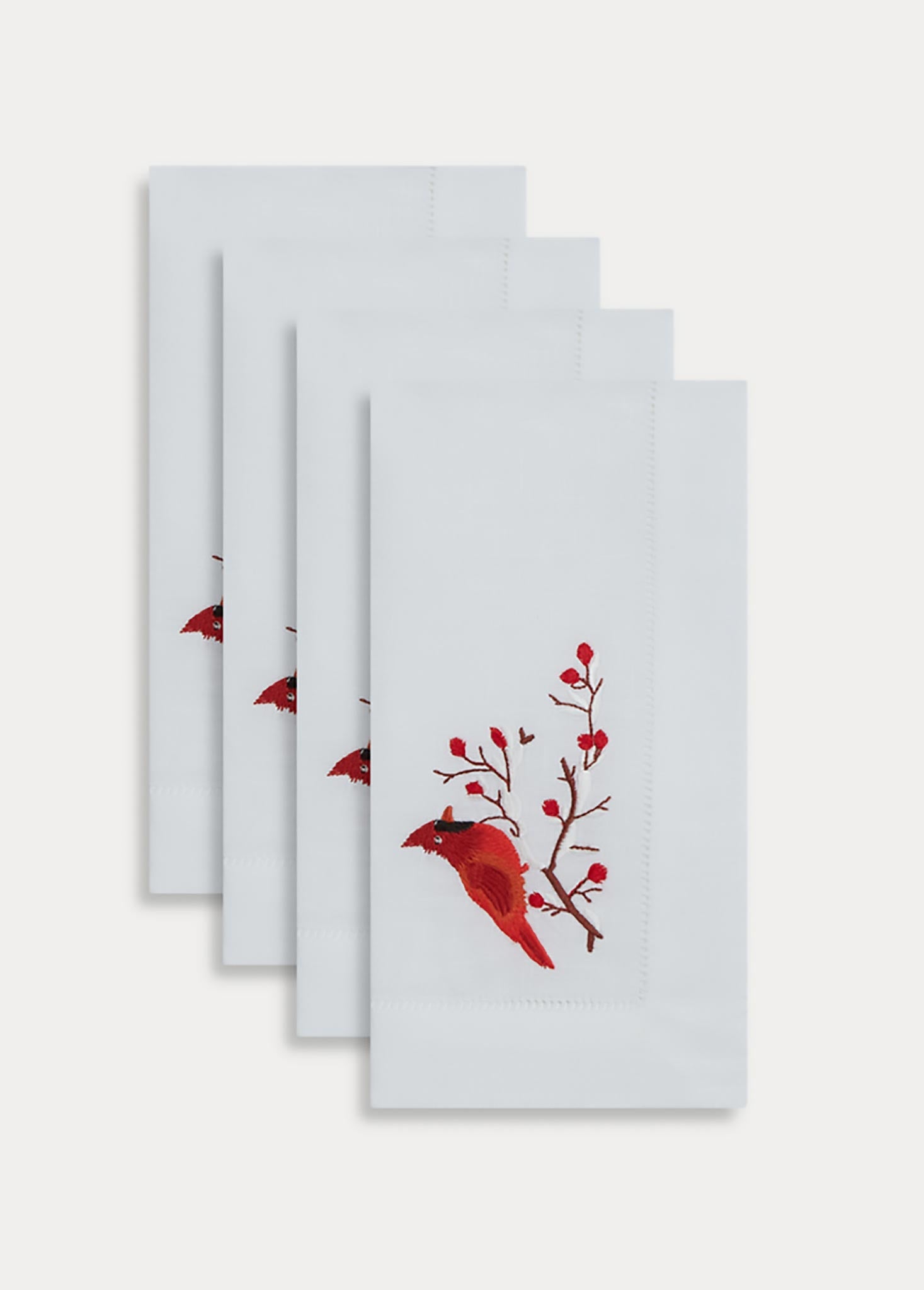 CARDINAL EMBROIDERED LINEN NAPKIN, SET OF 4