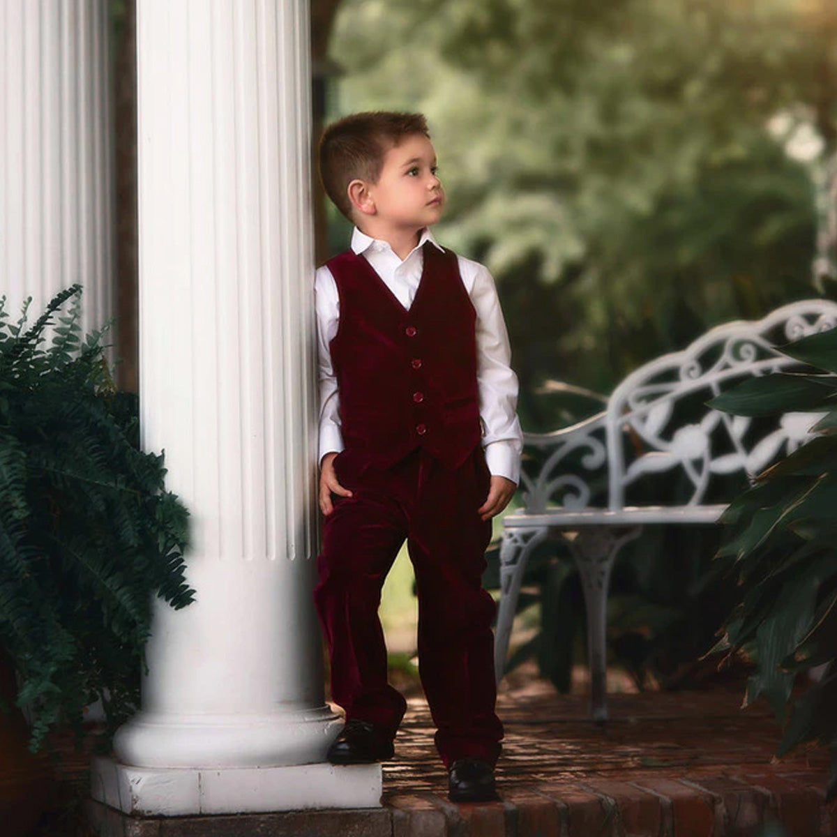 BOYS BARCLAY SUIT BURGUNDY VELVET 3PC SET