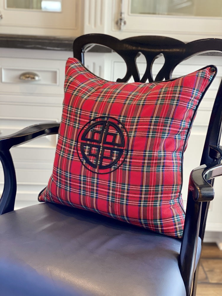 ROYAL STEWART TARTAN EMBROIDERED PILLOW CASE