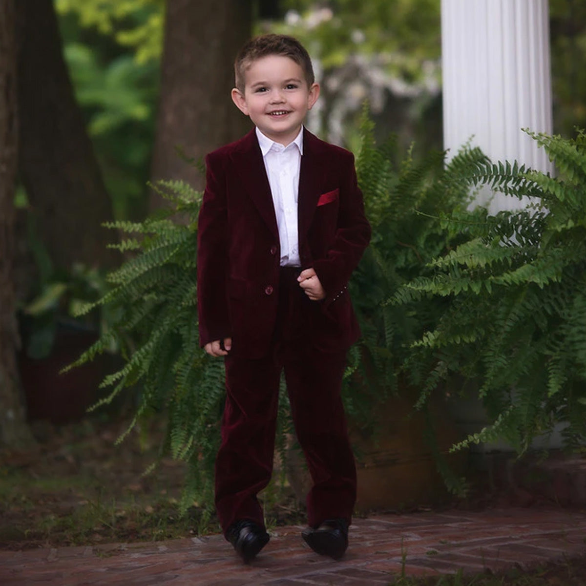 BOYS BARCLAY SUIT BURGUNDY VELVET 3PC SET