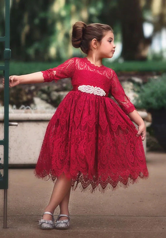 BELLA RAFAELA DRESS & BELT SET-CRIMSON