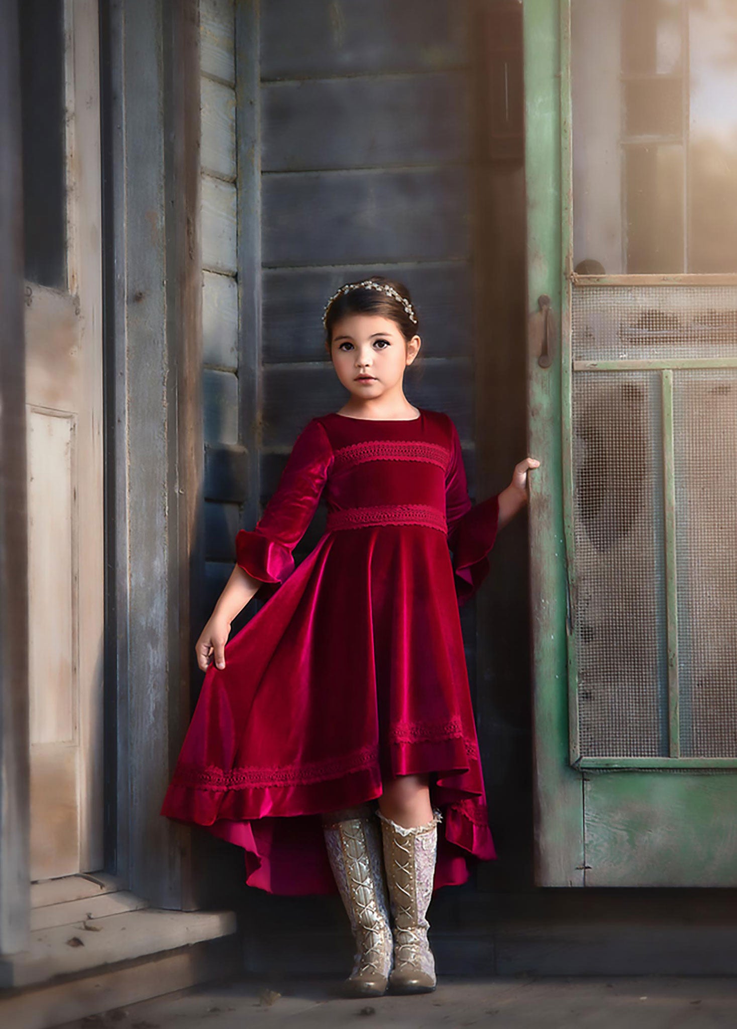 LILY DRESS BURGUNDY VELVET