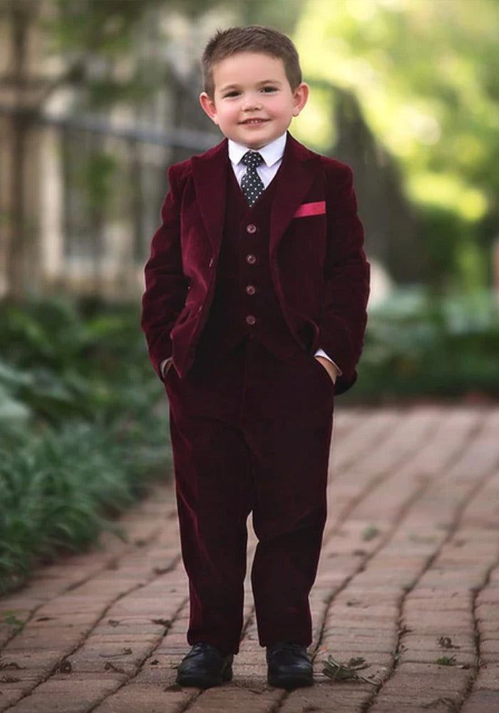 BOYS BARCLAY SUIT BURGUNDY VELVET 3PC SET