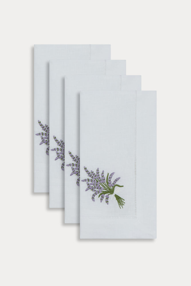 ITALIAN LINEN LAVENDER EMBROIDERY NAPKINS, SET OF 4