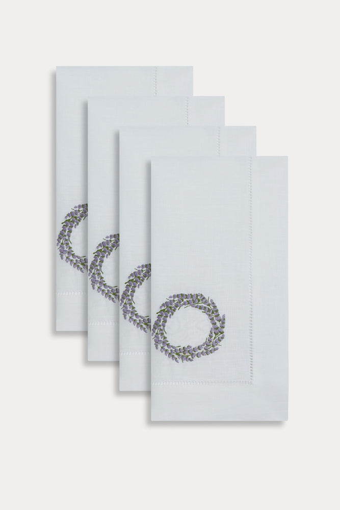 ITALIAN LINEN WREATH EMBROIDERED NAPKIN, SET OF 4