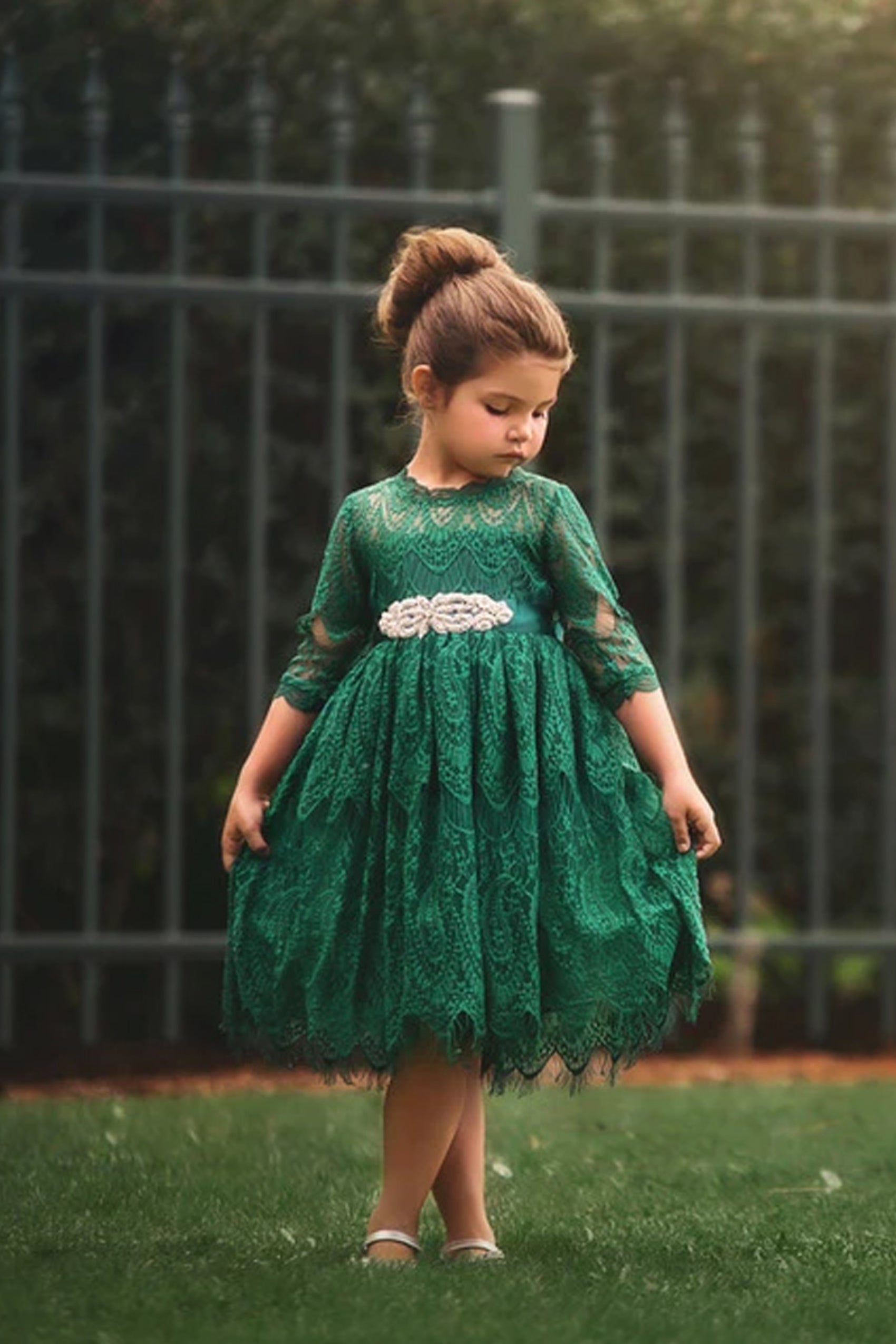 BELLA RAFAELA DRESS & BELT SET-EMERALD