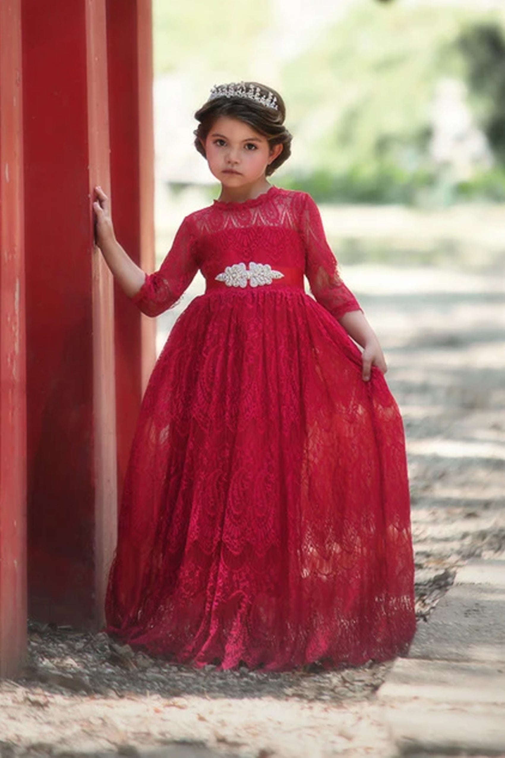 BELLA RAFAELA GOWN & BELT CRIMSON