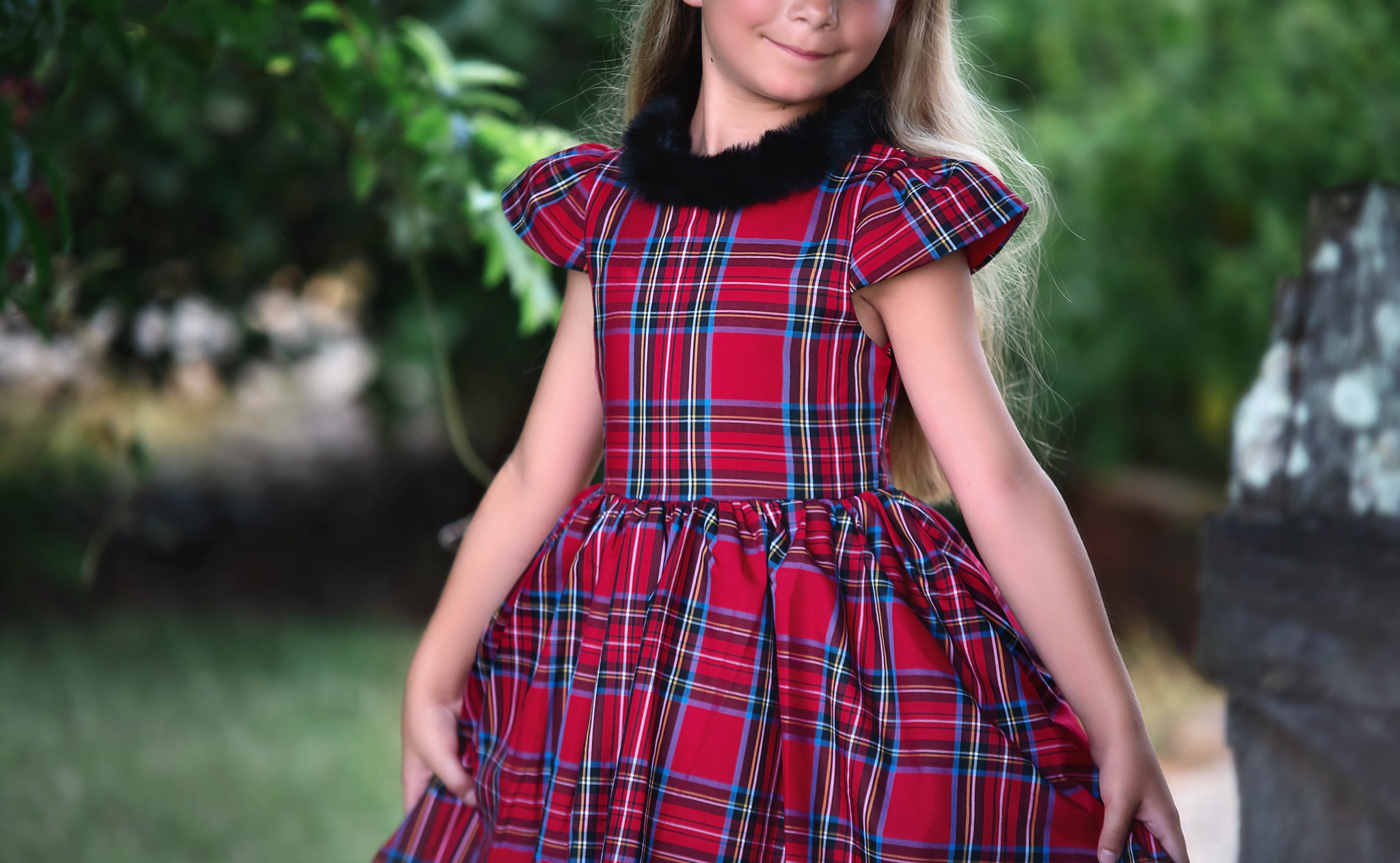 EVANGELINE DRESS ROYAL STEWART TARTAN